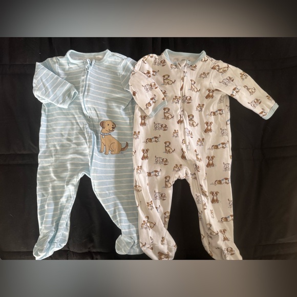 Little Me Other - Little Me Blue Striped & Cream Puppy Print Footed Set